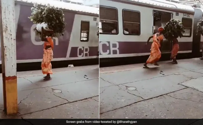 महिला ने चलती ट्रैन में लादा पत्तो का गट्ठर ,हुआ वीडियो वायरल –